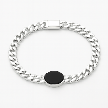 Pulsera Miami de Plata 999 con Piedra Ónix 6mm